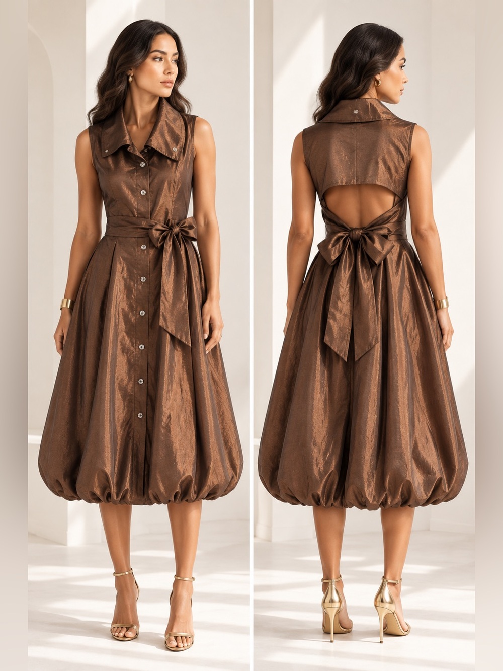 Frank Lyman Sculptural Bubble Midi Dress Open Back Statement Sz 16